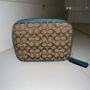 Coach Mini Triple Pill Case Khaki Signature C's With Blue Trim With Pill Bottles
